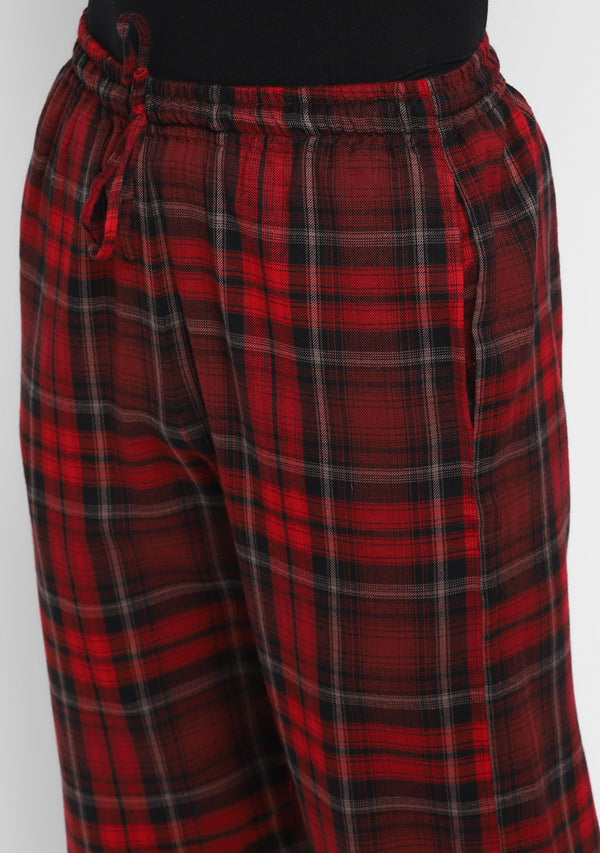 Flannel Red Black Checked Jogger Pants For Men