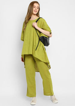 Olive Green Asymmetric Cotton Tunic ( Only Top )