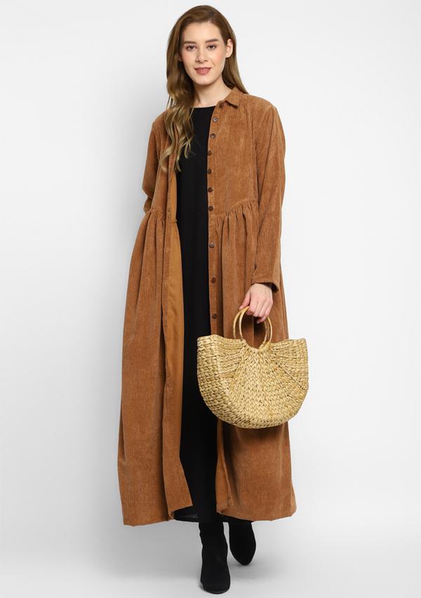 Corduroy Mustard Brown Dress With Buttons