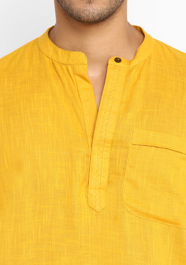 Mustard  Cotton Short Sleeves Shirt And Pyjamas For Men