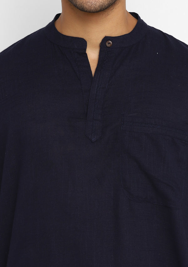 Navy Blue Cotton Short Sleeves Shirt And Pyjamas For Men