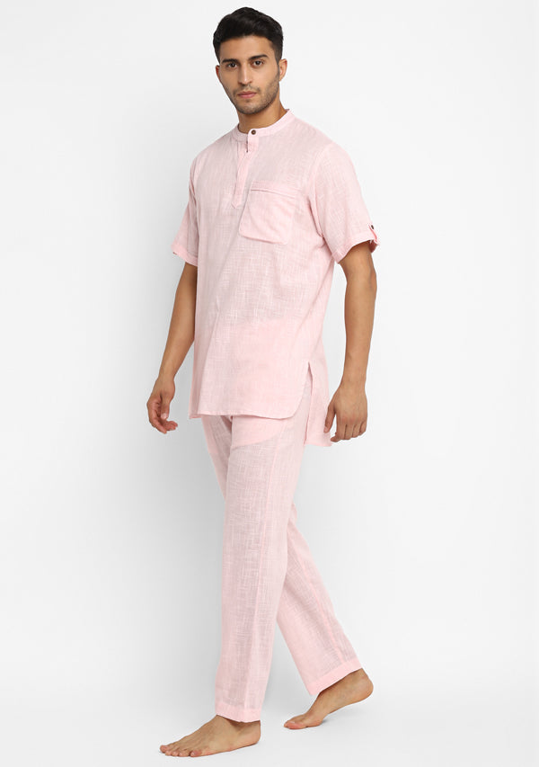 Soft Pink Short Sleeves Shirt And Pyjamas For Men