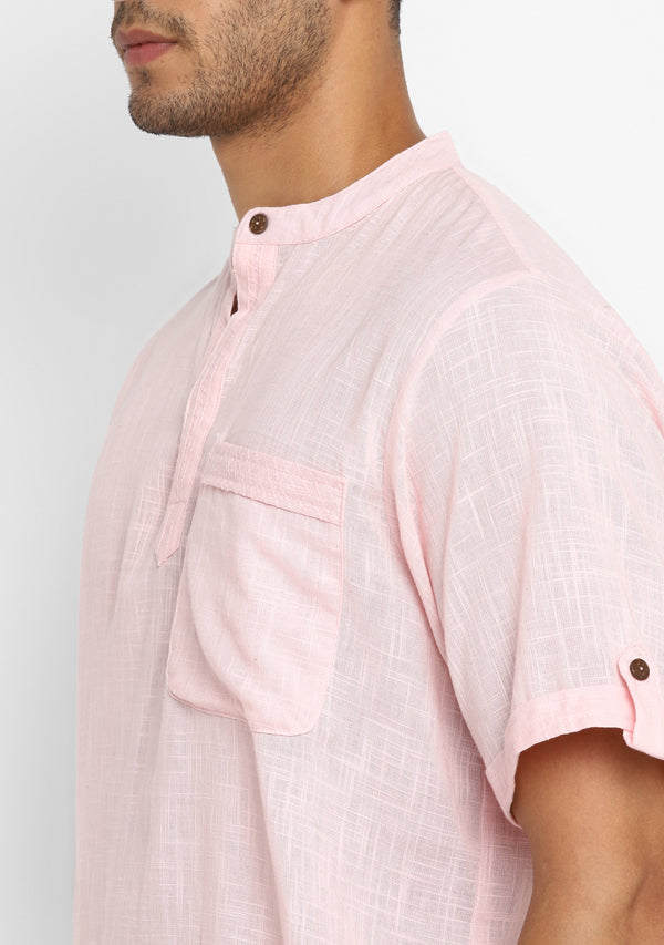 Soft Pink Short Sleeves Shirt And Pyjamas For Men