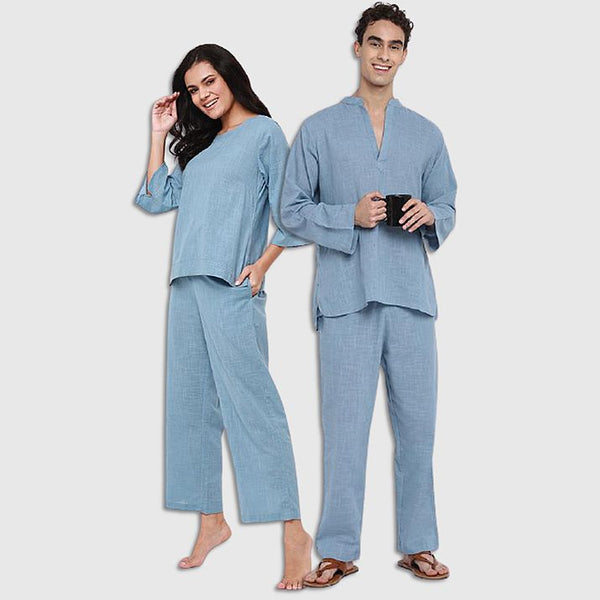 Couple's Wear - Smoke Blue Cotton Loungewear for "HIM & HER"