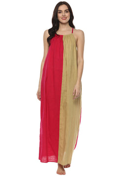 Beige Fuchsia Sleeveless Cotton Night Dress - unidra.myshopify.com