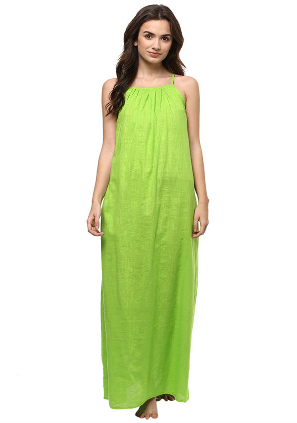 Parrot Green Sleeveless Cotton Night Dress - unidra.myshopify.com