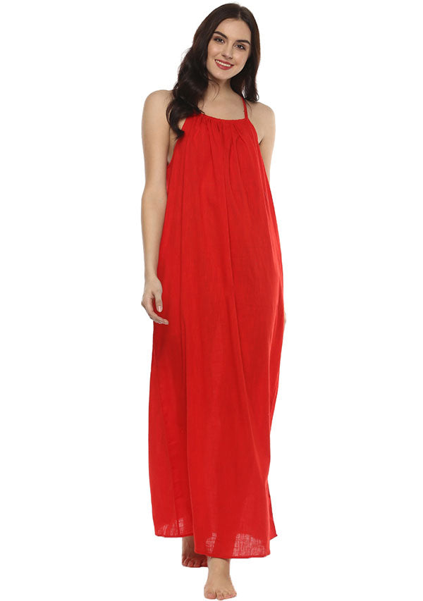 Red Cotton Sleeveless Night Dress - unidra.myshopify.com