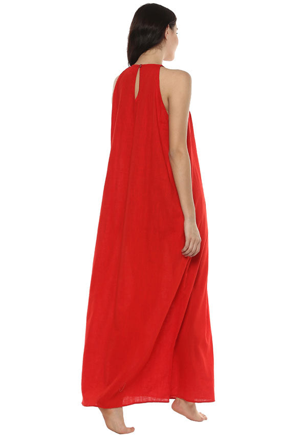 Red Cotton Sleeveless Night Dress - unidra.myshopify.com