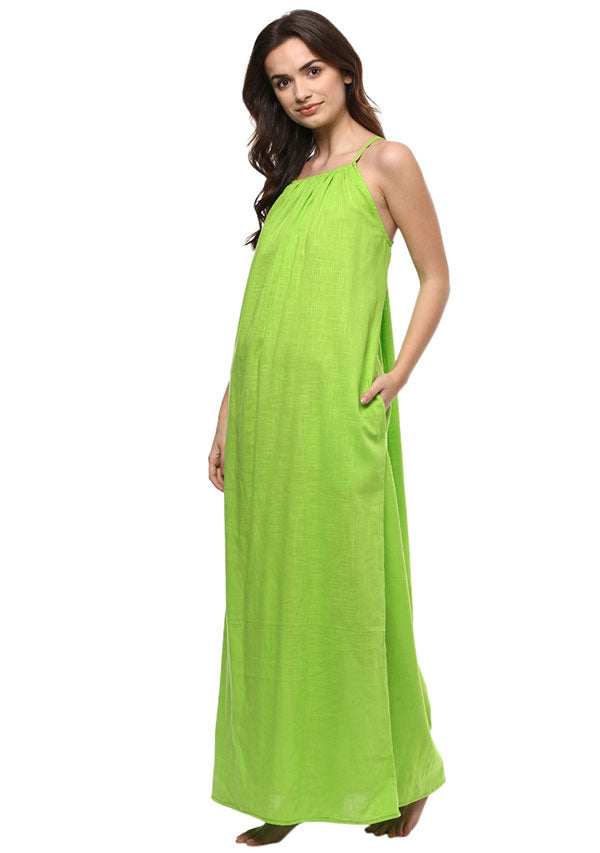 Parrot Green Sleeveless Cotton Night Dress - unidra.myshopify.com
