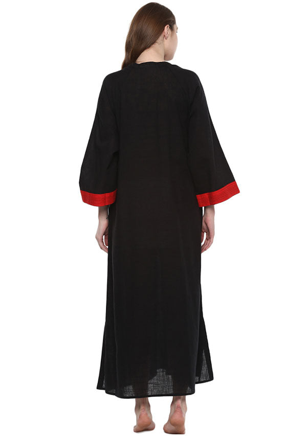 Black Red Bell Sleeves Cotton Night Dress Long Sleeves and Zip Detail - unidra.myshopify.com