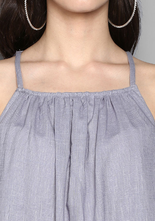 Grey Sleeveless Cotton Strap Dress - unidra.myshopify.com