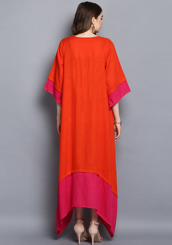 Orange and Fuschia Layered Side Tail Cotton Dress - unidra.myshopify.com