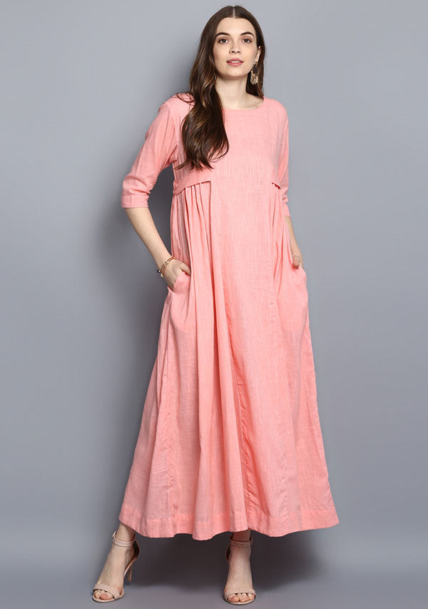 Baby Pink Cotton Dress with Side Gathers - unidra.myshopify.com