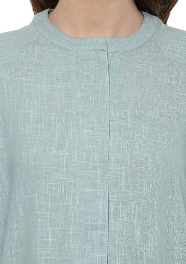 Aqua Cotton Night Dress With Long Sleeves and Zip Detail - unidra.myshopify.com