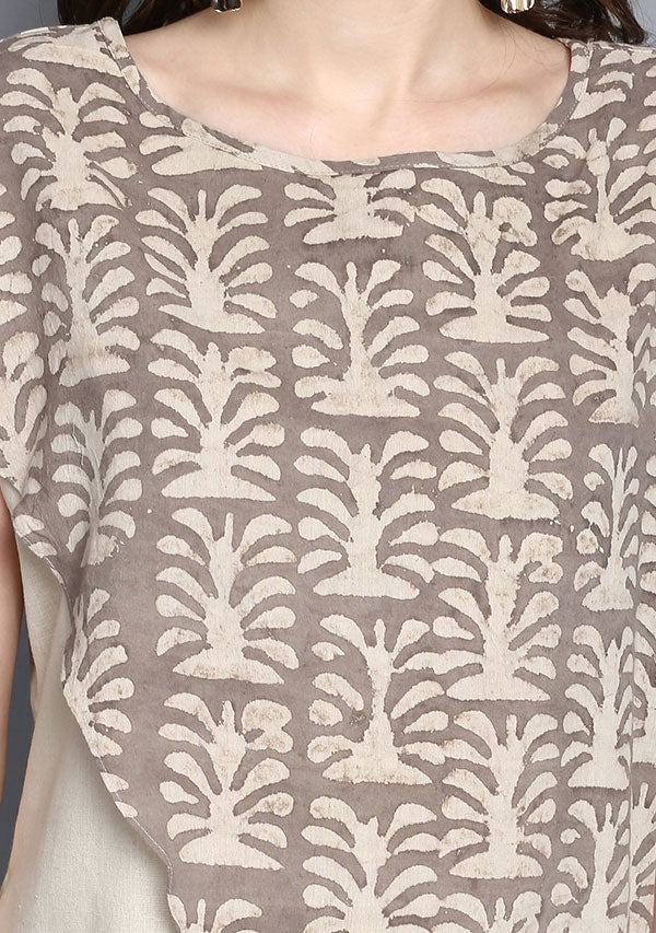 Beige Brown  Hand Block Print Layered Cotton Tunic - unidra.myshopify.com