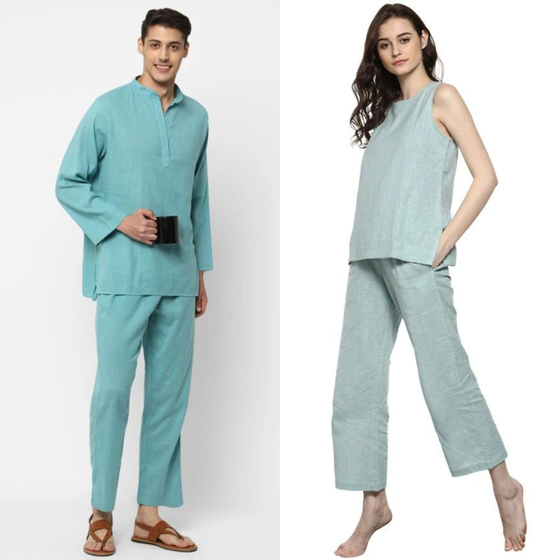 Couple's Wear - Aqua Cotton Loungewear for "HIM & HER" - unidra.myshopify.com