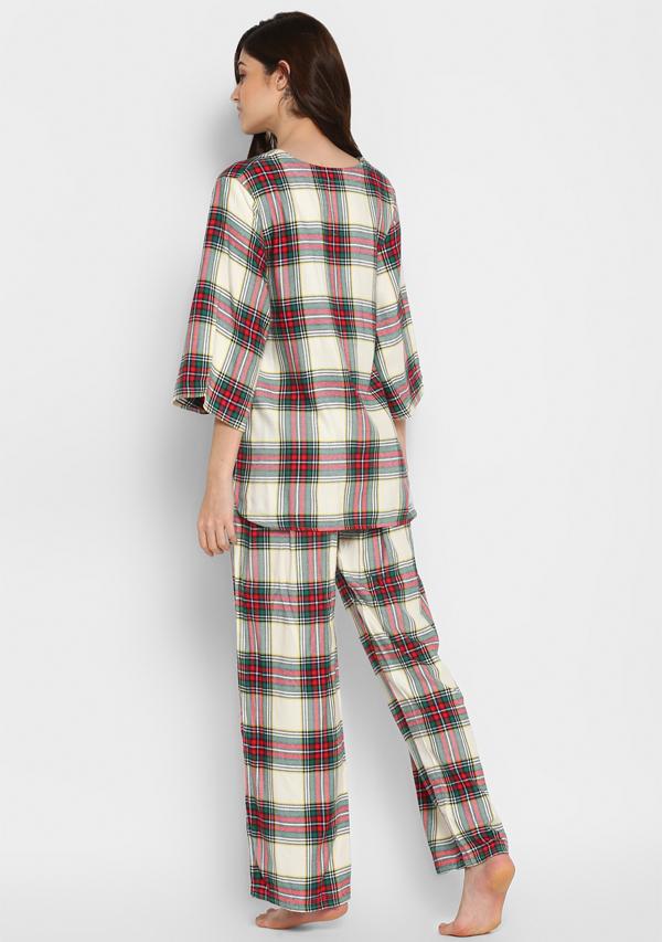 Flannel White Red Green Checked Night Suit