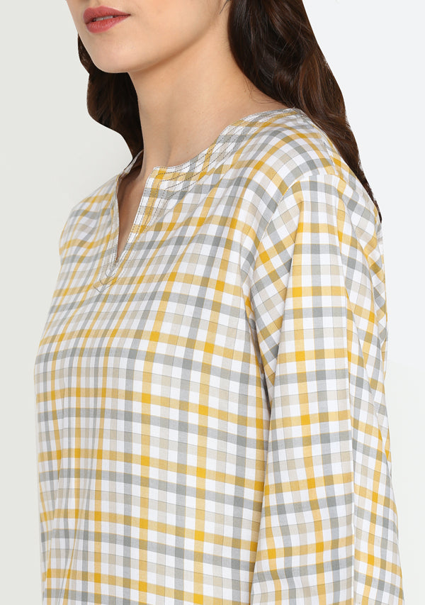 Couple's Wear - Yellow Grey Checked Twill Cotton Loungewear for "HIM & HER"