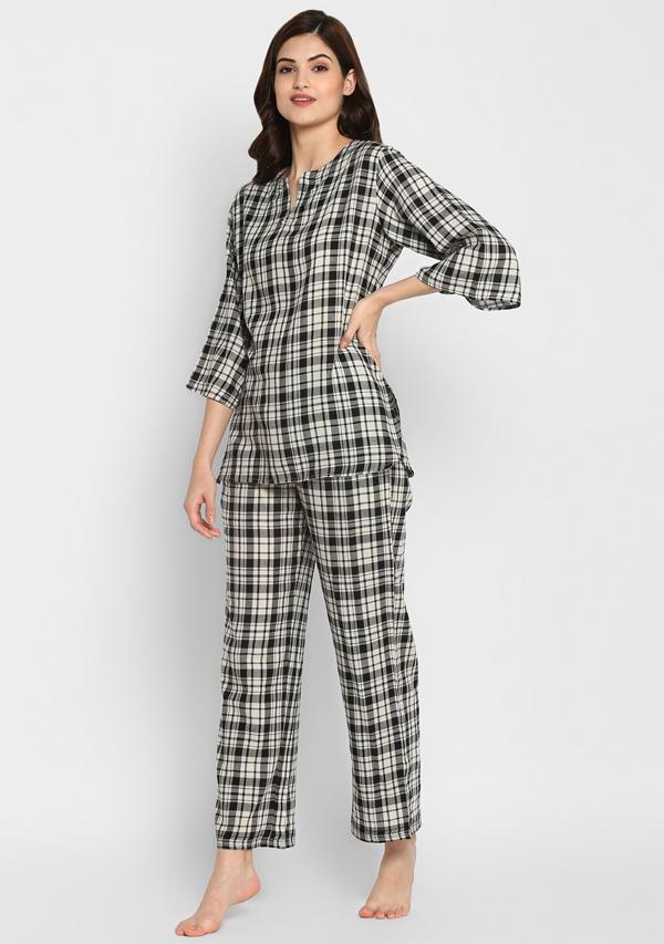 Black White Checked Night Suit