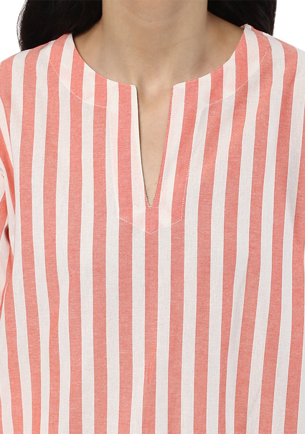 Peach Pink and White Striped Cotton Night Suit - unidra.myshopify.com