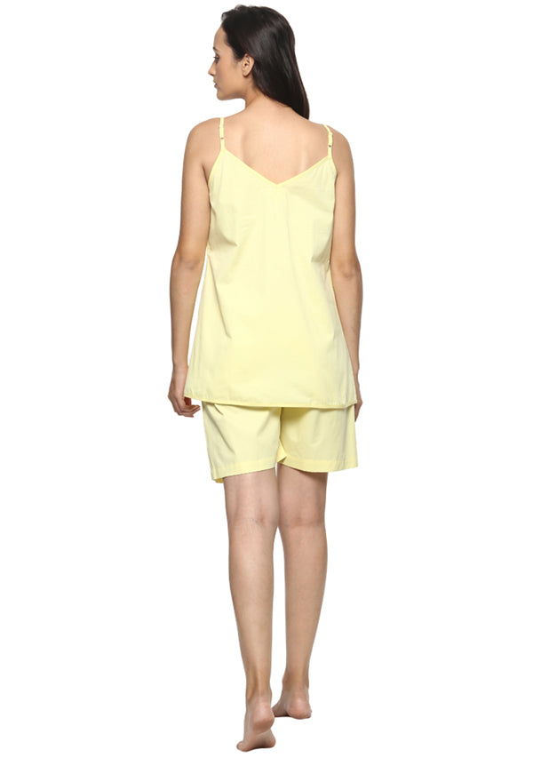 Lemon Yellow Cotton Camisole paired with Elasticated Cotton Shorts - unidra.myshopify.com