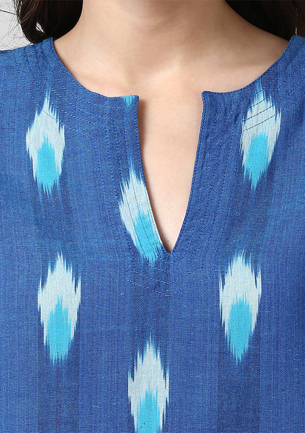 Blue Turquoise Ikat Weave Cotton Night Suit - unidra.myshopify.com