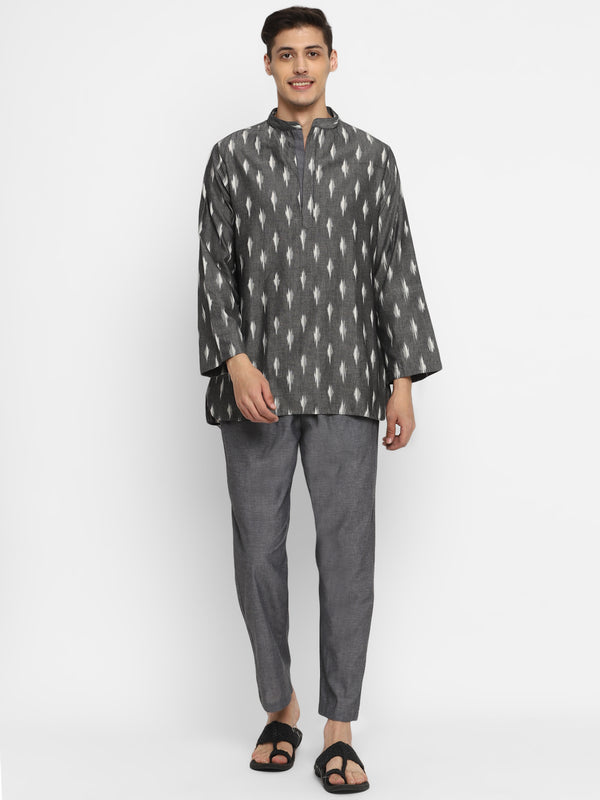 Grey Ivory Ikat Weave Cotton Shirt and Pyjamas For Men - unidra.myshopify.com