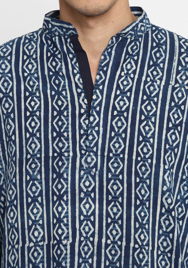 Indigo Ivory  Hand Block Printed Cotton Shirt and Pyjamas For Men - unidra.myshopify.com