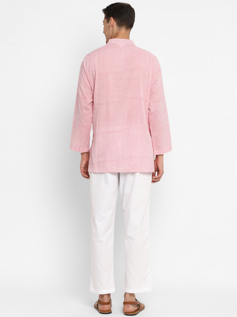 Pink White Striped Cotton Shirt and Pyjamas For Men - unidra.myshopify.com