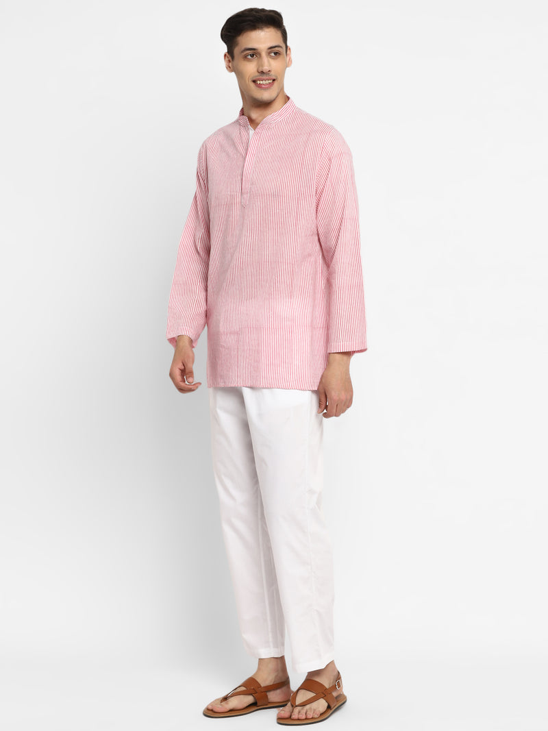 Pink White Striped Cotton Shirt and Pyjamas For Men - unidra.myshopify.com