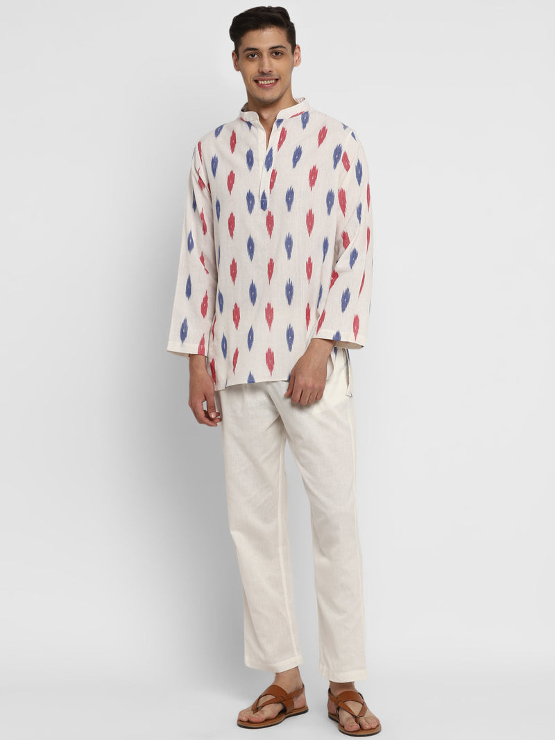 Ivory Blue and Red Ikat Weave Cotton Shirt and Pyjamas For Men - unidra.myshopify.com