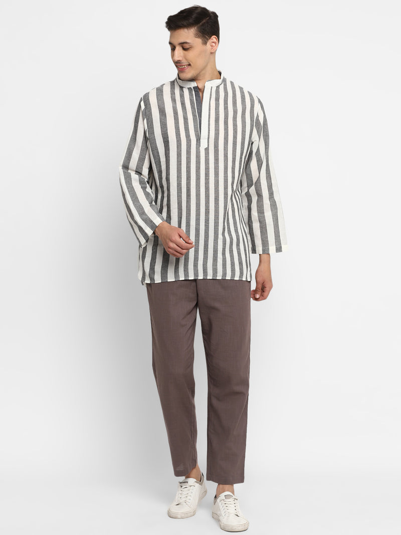 Grey White Striped Cotton Shirt and Pyjamas For Men - unidra.myshopify.com