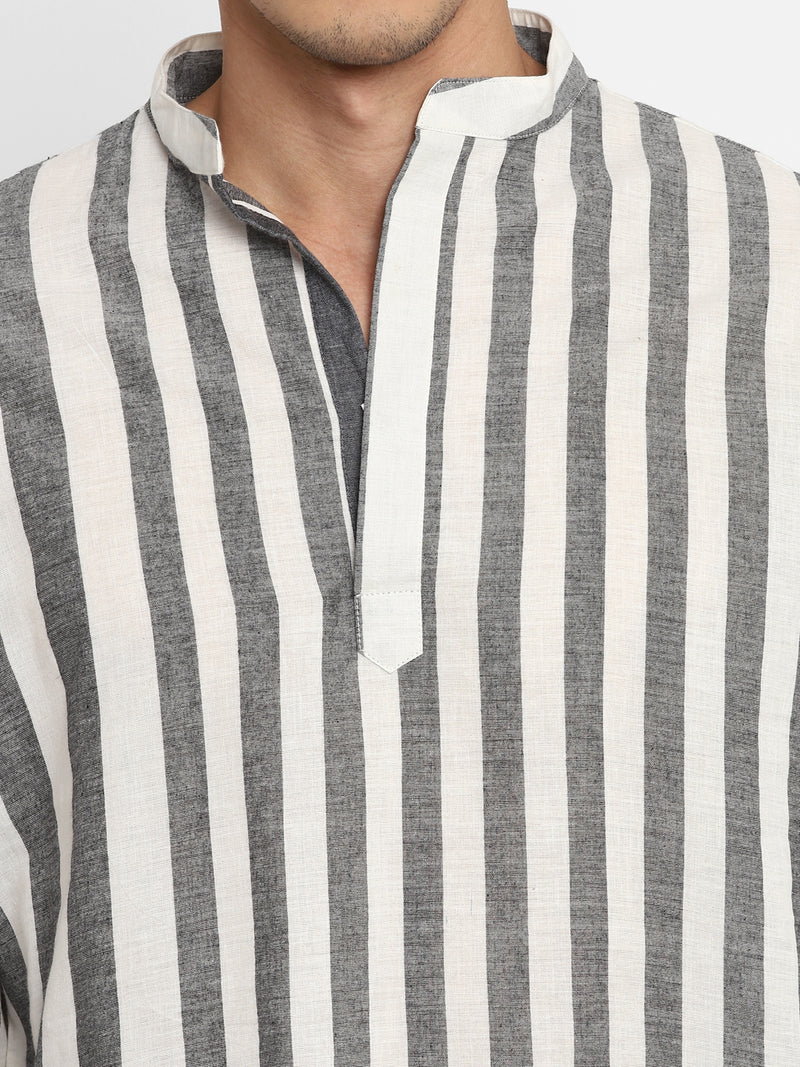 Grey White Striped Cotton Shirt and Pyjamas For Men - unidra.myshopify.com