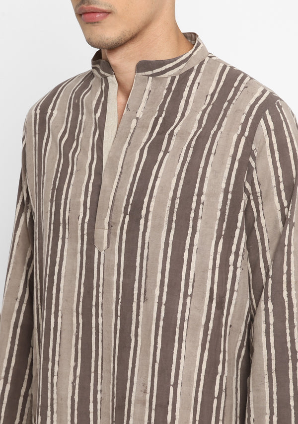 Brown Beige Hand Block Printed Cotton Shirt and Pyjamas For Men - unidra.myshopify.com