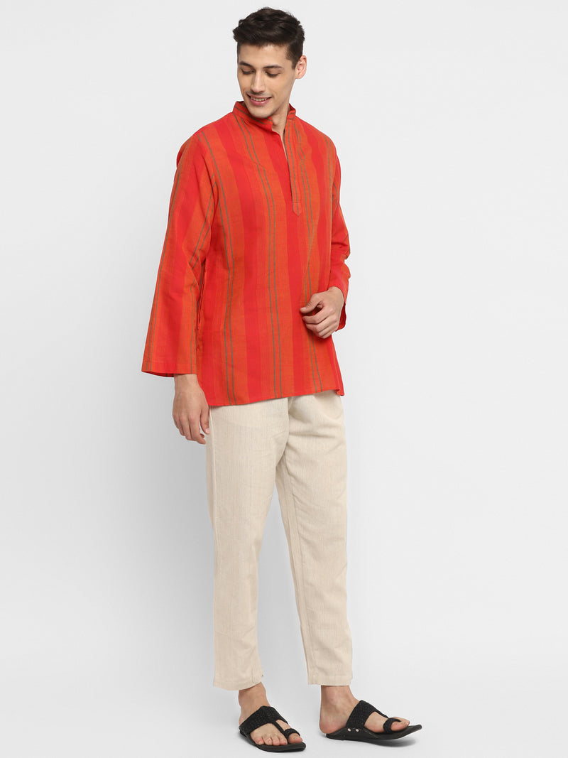 Orange Beige Hand Block Printed Cotton Shirt and Pyjamas For Men - unidra.myshopify.com