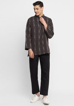 Black Grey  Ikat Print Cotton Shirt and Pyjamas For Men - unidra.myshopify.com