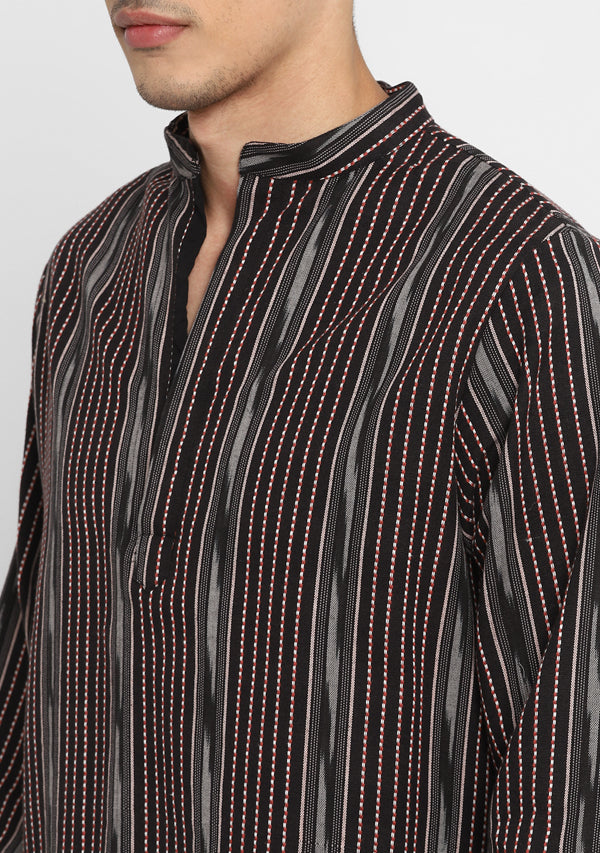 Black Grey  Ikat Print Cotton Shirt and Pyjamas For Men - unidra.myshopify.com