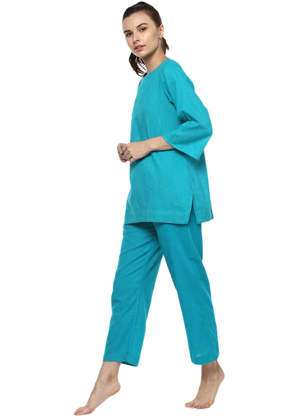 Turquoise Cotton Yoga Wear With Sleeves - unidra.myshopify.com