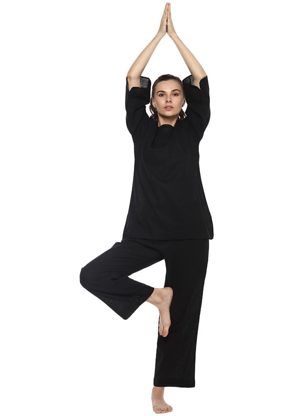 Black Cotton Yoga Wear With Sleeves - unidra.myshopify.com