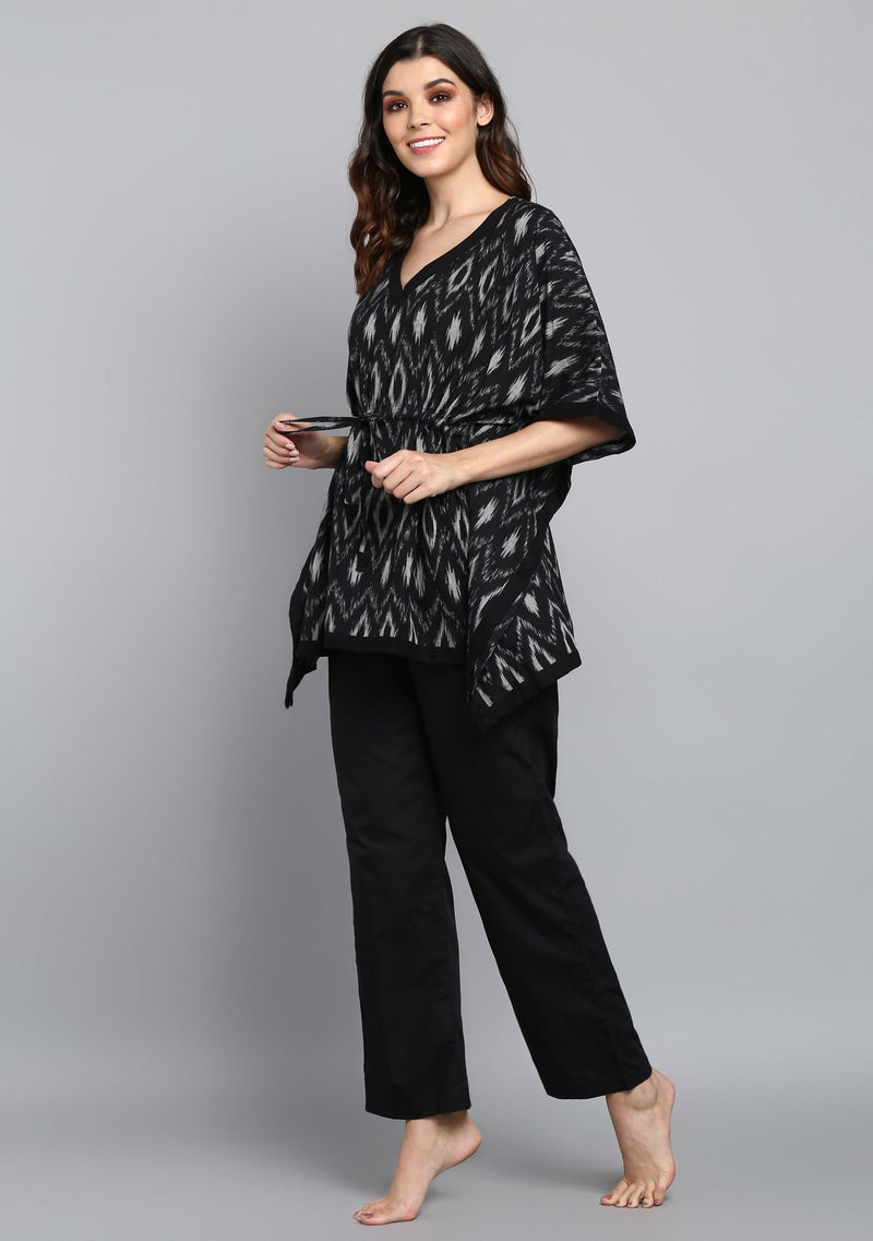 Black Grey Ikat Weave Short Kaftan with Pyjamas - unidra.myshopify.com