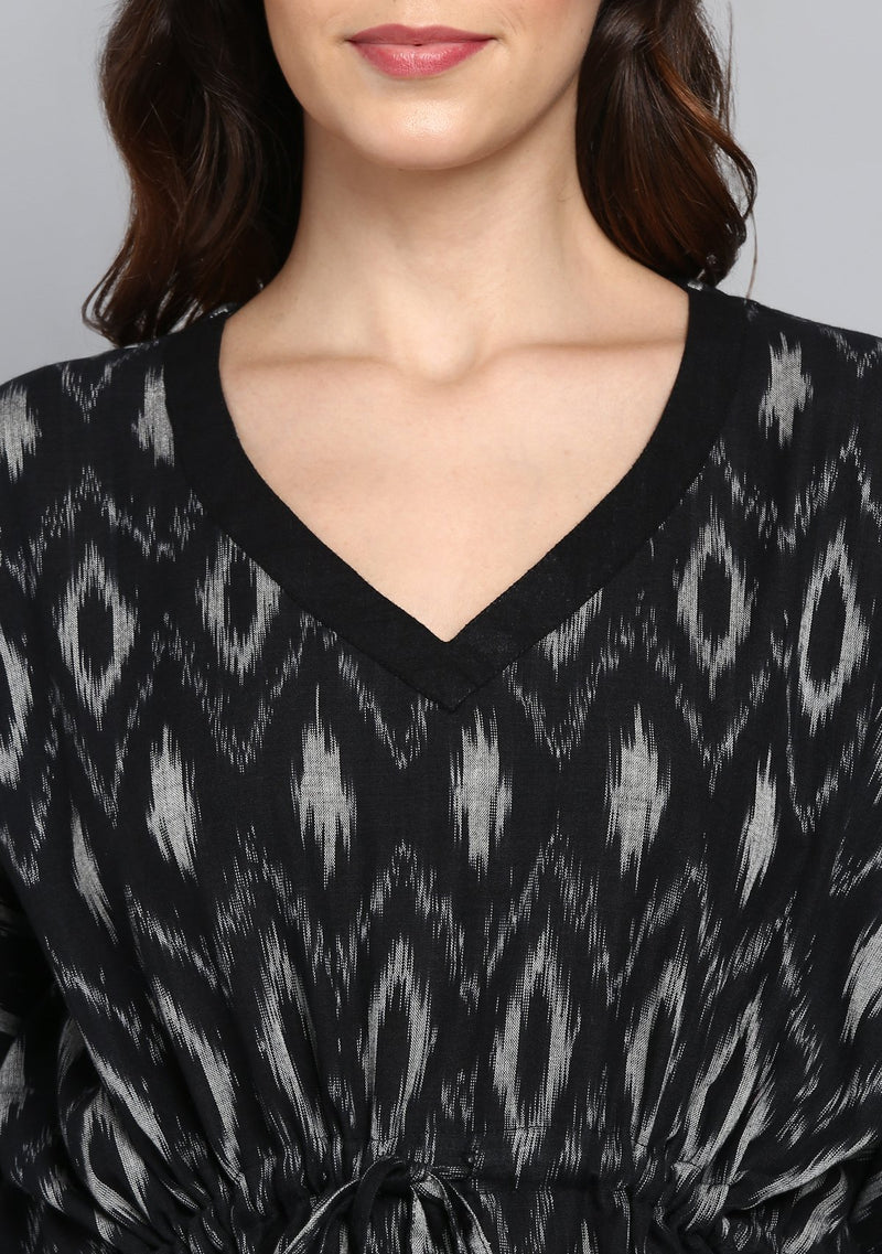 Black Grey Ikat Weave Short Kaftan with Pyjamas - unidra.myshopify.com