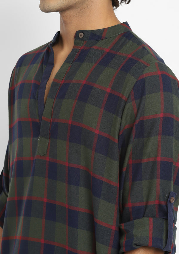 Flannel Green Red Check Shirt and Pyjamas For Men