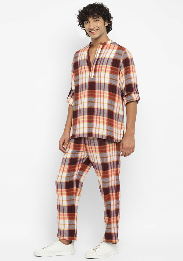 Flannel Rust Orange Checked  Shirt and Pyjamas For Men