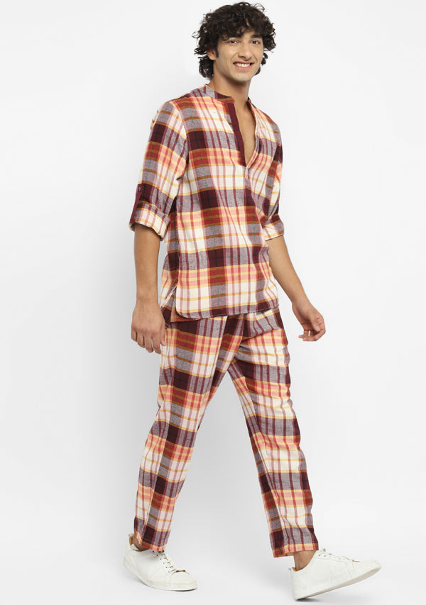 Flannel Rust Orange Checked  Shirt and Pyjamas For Men