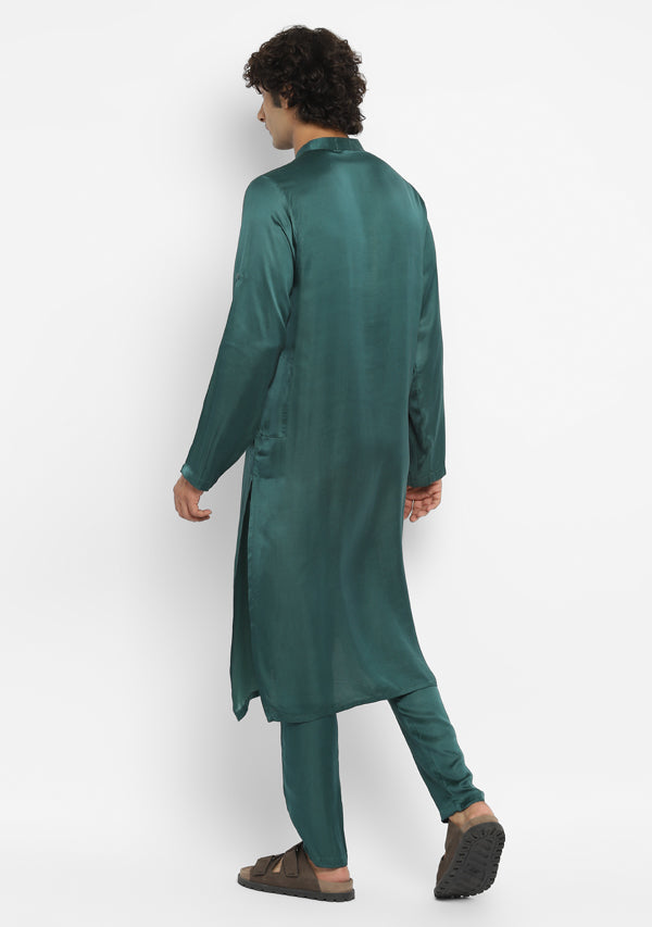 Embrace Teal Green  Long Modal Kurta with Pants For Men