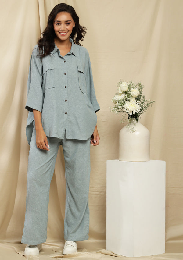 Flannel Blue Collared  Co-ord Set/Hang Out
