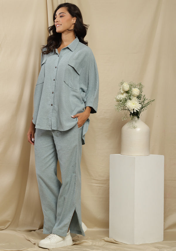 Flannel Blue Collared  Co-ord Set/Hang Out