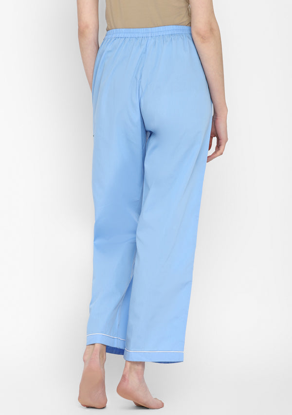 Blue Collared Short Sleeve Cotton Night Suit paired  with Pyjamas