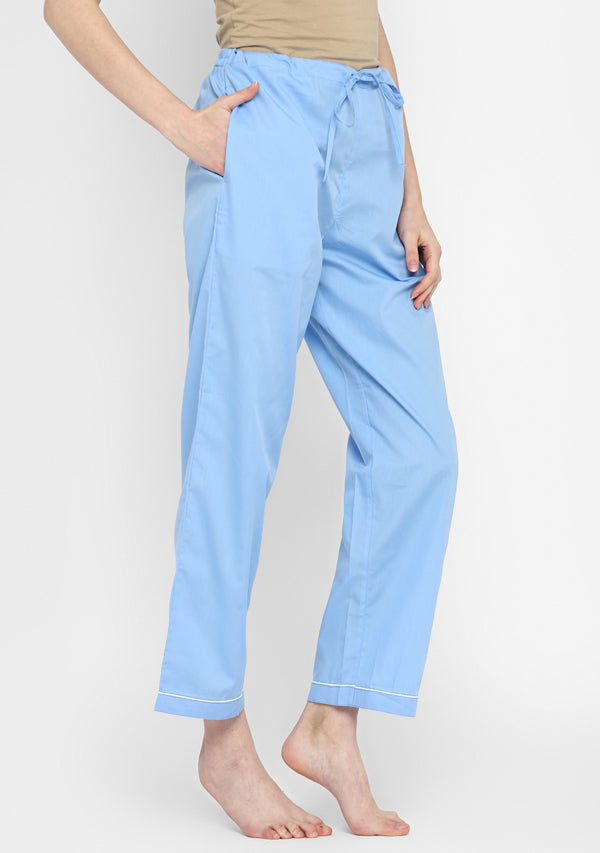 Blue Collared Short Sleeve Cotton Night Suit paired  with Pyjamas