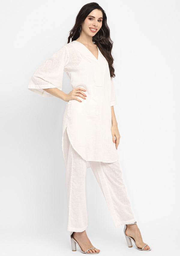 White Cotton Co-ord Set paired with Pants